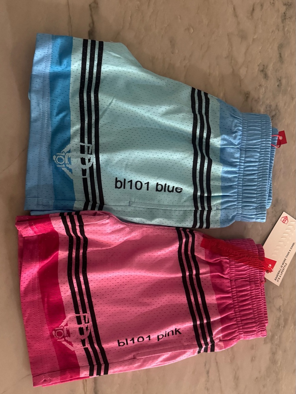 Kids Athletic Mesh Shorts — Blue and pink